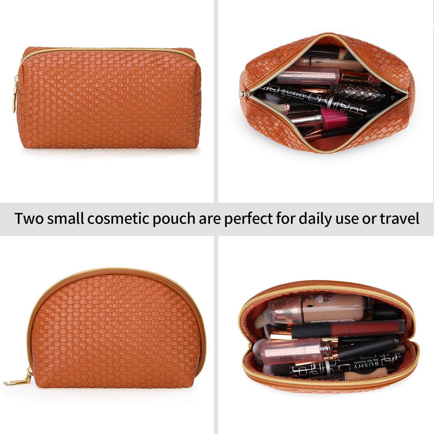 KTMOUW Makeup Bag 3 Pcs Waterproof Cosmetic Bag Set Portable Travel Cosmetic Bag Multifunction Organizer Storage Bag Weave Toiletry Bag for Women, Brown