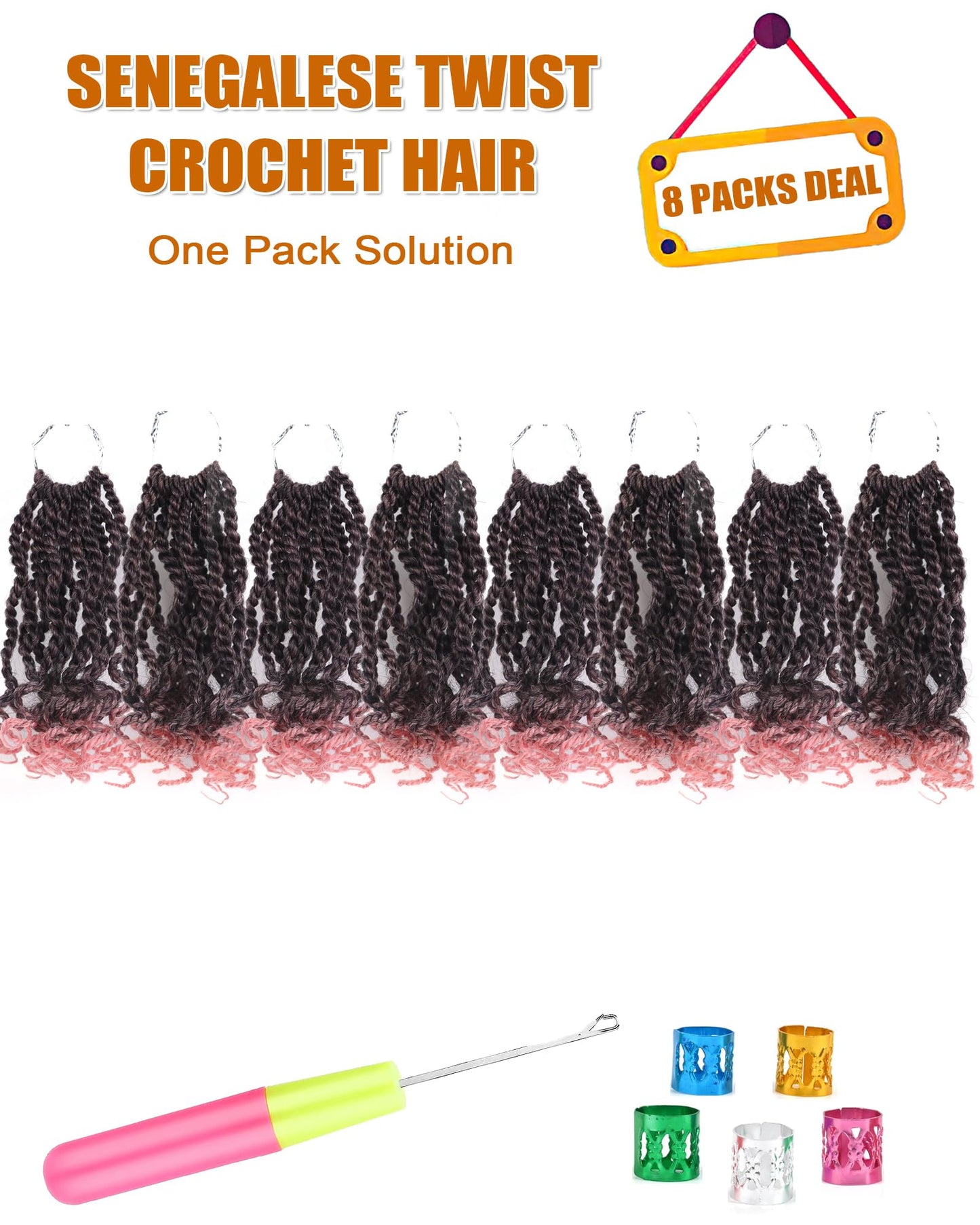 Senegalese Twist Crochet Hair 6 Inch Pink Crochet Hair for Black Women Pre Twisted Crochet Braids 8 Packs Kinky Twist Hair Short Crochet Kinky Twists (6 Inch,Tpink)