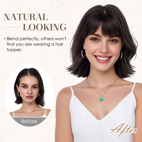 S-noilite Human Hair Toppers for Women with Bangs 100% Real Human Hairpiece 5"x3" Clip in Silk Base Topper Piece Cover Thinning Fine Hair 10 inch Chestnut Brown