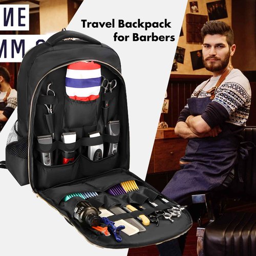 AIHOPESTO Barber Travel Backpack (Black, 17.7 x 12.6 x 7.5 inches), Air Cushion Design, Waterproof, High Capacity for Clippers and Supplies