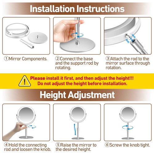 MOMOKUBA Magnifying Mirror with Light 20X, Height-Adjustable Lighted Makeup Mirror with Magnification, Double-Sided Aluminum Alloy LED Mirrors, 3 Lighting Modes Ideal for Bathroom Make-up, Silver