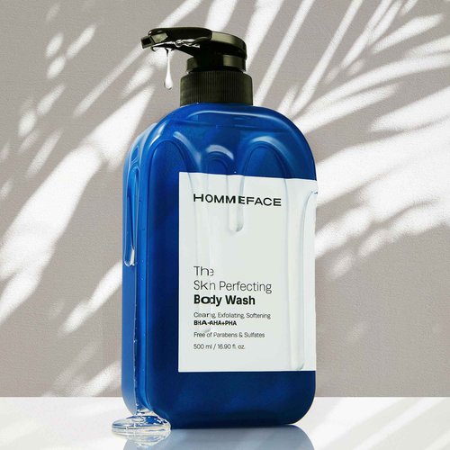 HommeFace Men’s The Skin Perfecting Body Wash with Pump, 16.9 Fl. Oz. - Korean Skincare Technology for Body Acne with BHA, AHA, PHA