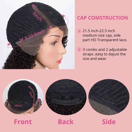 Short Curly Human Hair Lace Front Wigs for Black Women 13x5 HD Lace Side Part Wigs Pre Plucked Brazilian Virgin Human Hair Wigs with Baby Hair 150% Density Ombre Highlight Brown (12 inch)