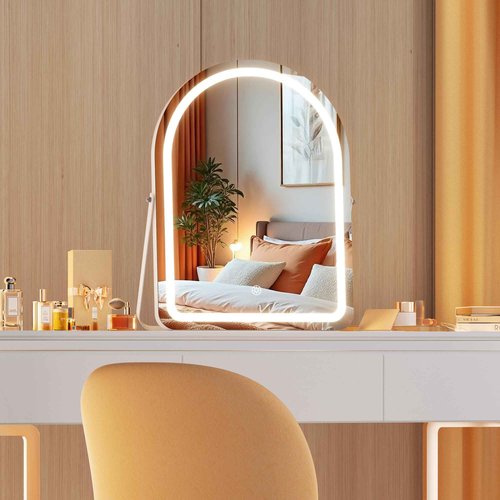MINISO Vanity Mirror with Lights-12" x 14" Arched Makeup Mirror with 3 Color Lights, Adjustable Brightness,10X Magnification