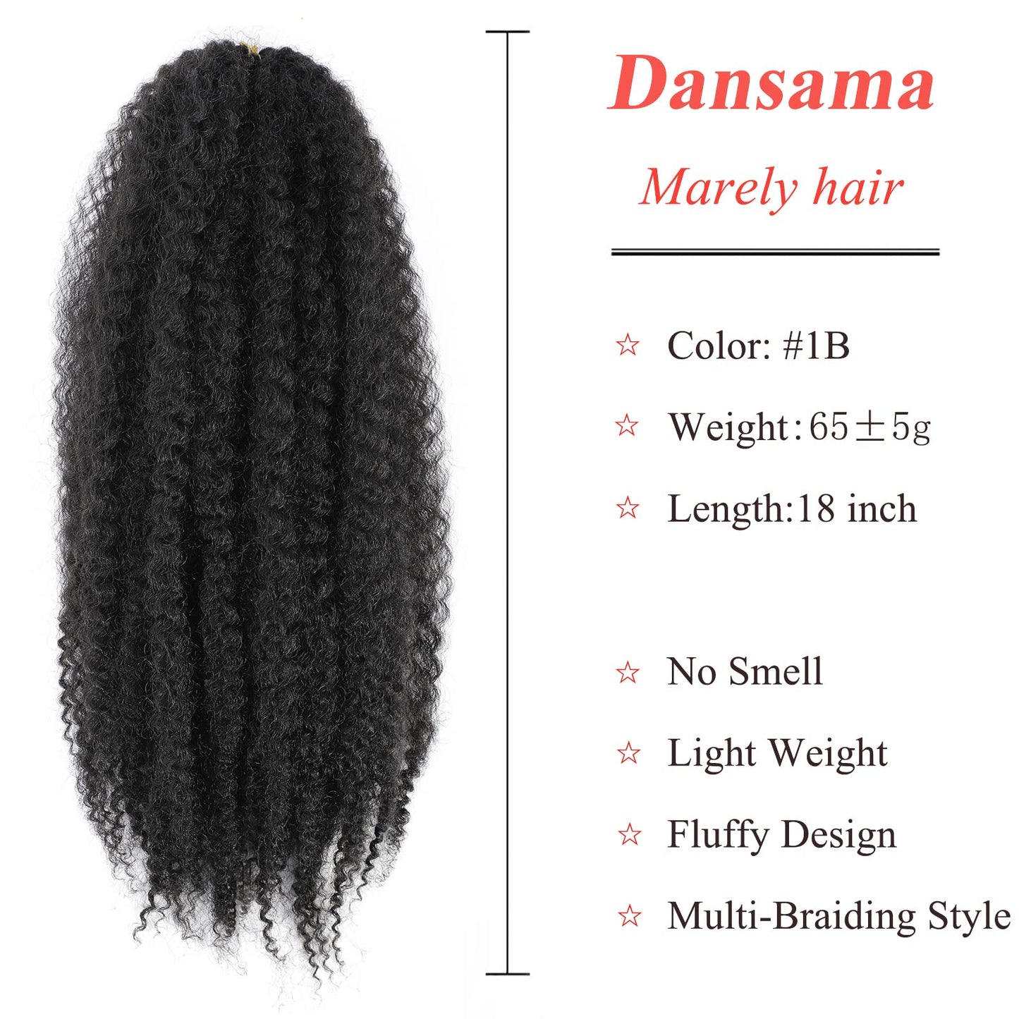 Dansama Marley Hair Crochet Hair, 18 Inch Afro Twist Marley Braiding Hair for Faux Locs Crochet Hair, 6 Packs Synthetic Hair Extensions (18 Inch (Pack of 6), 1B)