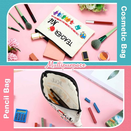 MTLEE 2 Pcs Christmas Teacher Appreciation Gift Women Teacher Kit Present Women Makeup Pouch Cosmetic Bag Thank You Keychain (I Shape)