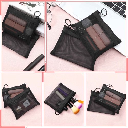 Black Small Zipper Pouch Mesh Mini Cosmetic Bag Coin Purse Bulk Mesh Coin Pouch Organizer for Women Travel Home, 5 x 4 Inch(40 Pcs)