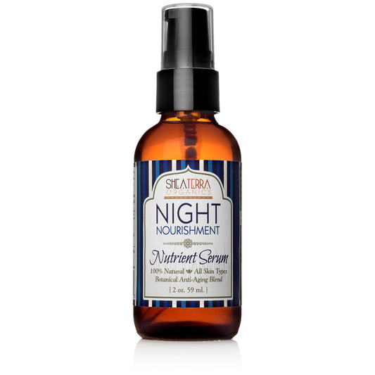 Shea Terra Night Nourishment Nutrient Facial Serum | Nutrient Rich, All Natural & Organic Emollient Oil with Vitamins, Essential Fatty Acids for Rejuvenated and Youthful Skin – 2 oz