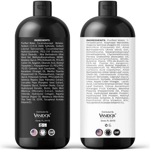 VANIDOX Carbonic Acid Shampoo and Conditioner for Men and Women, Deep Moisturizing Conditioner, Thickens, Softens, & Smooths Set for Hair Growth and Repair, Made in USA - 16 Fl Oz Each