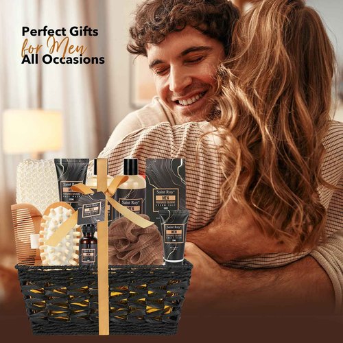 Fathers Day Christmas gift for Men Dad Bath Perfume Gift Set, 14 Pcs Spa Basket with Classic Perfume kit, Personal Self Care Shaving Kit Relax Included Scubber, Beard Oil, Bath Pillow, Valentines Day