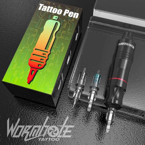 Tattoo Kit, Wormhole Tattoo Pen Kit Complete Tattoo Practice Kit Rotary Tattoo Machine Kit with 20pcs Tattoo Cartridge Needles, 10pcs Tattoo Inks Tattoo Gun Kit Beginner WTK086