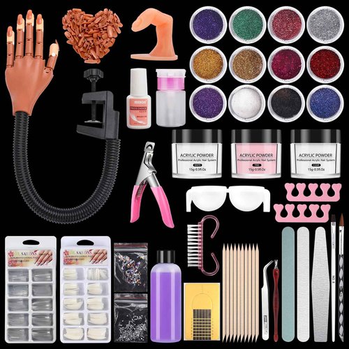 LIONVISON Practice Hand for Acrylic Nails,Flexible Practice Hands Fingers with Nail Kit,Acrylic Powder Brush Nail Art Decoration Tools for Professional Beginners