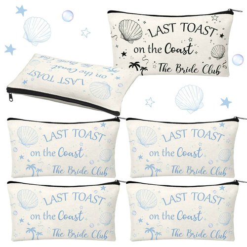 Pinkunn 6 Pcs Last Toast on the Coast Bridal Makeup Bag Bridal Shower Cosmetic Bag Bachelorette Party Favor Bridesmaid Proposal Gift Wedding Party Favor Floral Bride Purse for Women
