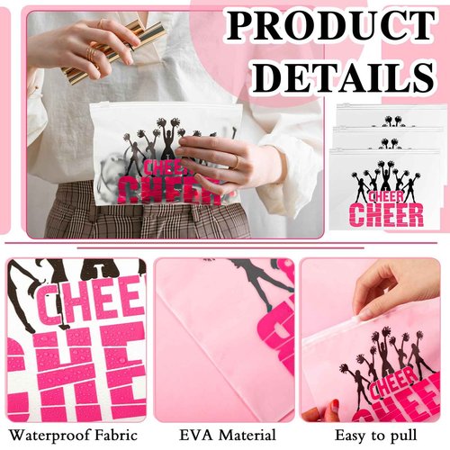 Huquary 91 Pcs Gifts for Cheerleader Cheer Gifts Bulk Cheer Makeup Bag & Keychain & Bracelet & Waterproof Stickers for Women Girls Teammates Gift Team(Black)