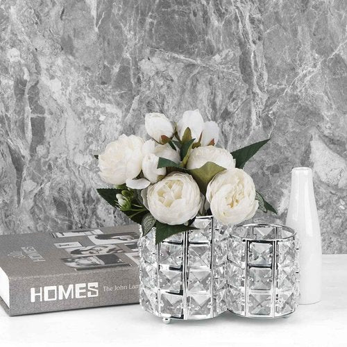 LUEXBOX Crystal Makeup Brush Holder Organizer, Cosmetic Makeup Brush Storage Container Cup for Table, Dresser, Bathroom, Bedroom Organization, One-Piece Circular Brush Organizer (silver)