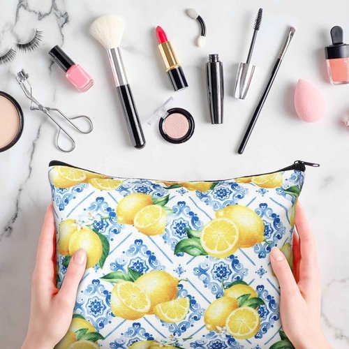 Sunnymove 9 Pcs Amalfi Coast Cosmetic Bag Italy Lemons Canvas Makeup Bags Romantic Lemon Themed Travel Pouch Souvenir Gift for Women Girls Bachelorette Friend Birthday