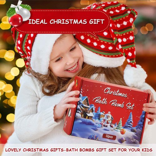Christmas Bath Bombs for Kids with Surprise Toys Inside - Kids Advent Calendar Bathbombs -12 Pack Safe Fizzy Balls Made with Extracted Essential Oils Bubble Bath Bombs Kids Christmas Gifts