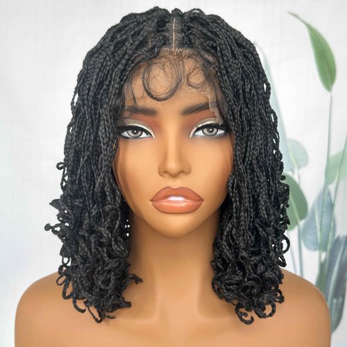SOKU Short Braided Wig, Black Braided Wigs for Black Women 13 Inch Glueless 4x4 Mini Twist Lace Frontal Box Braid Wig with Baby Hair Ready to Wear for African American Women