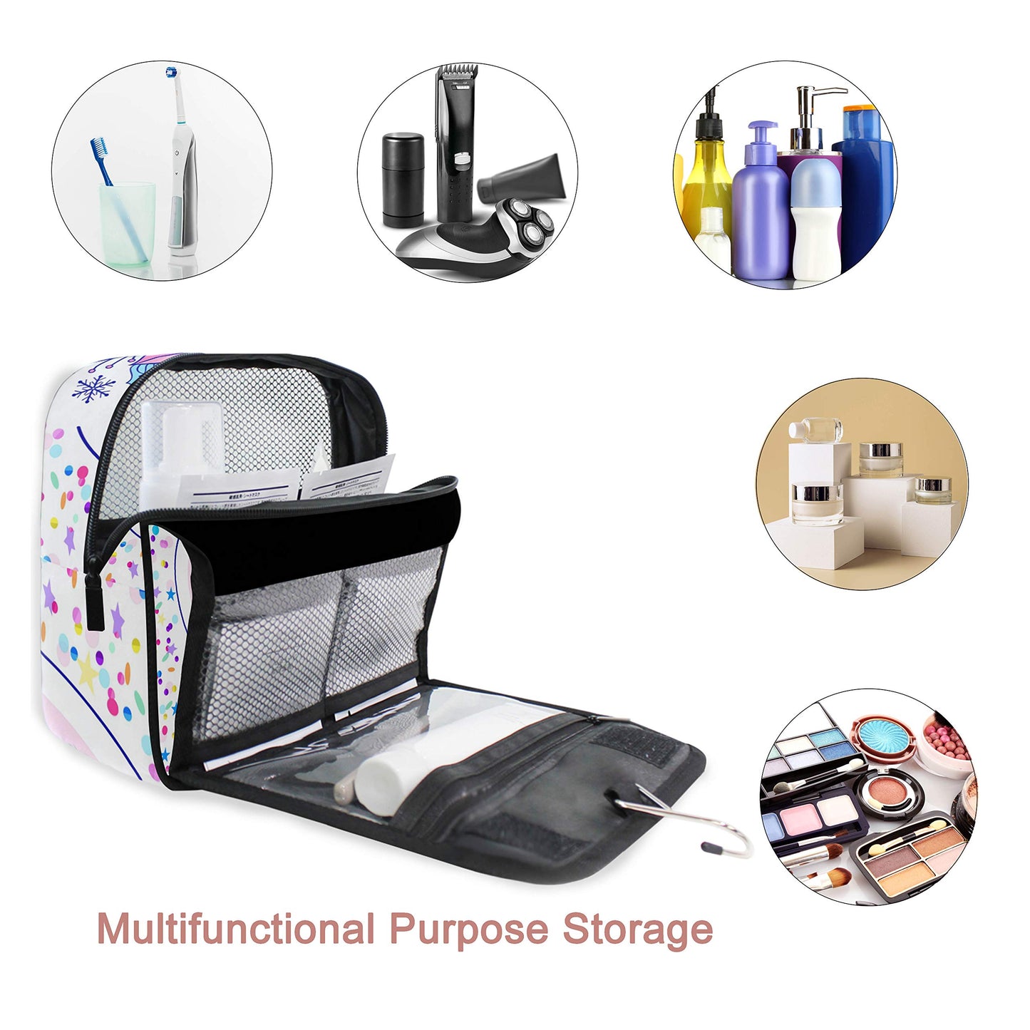 Hanging Travel Toiletry Bag Kit Makeup Case Cosmetics Organizer for Men Women (Unicorn)