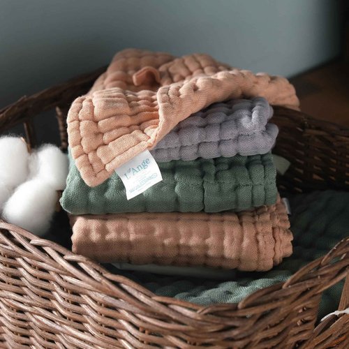 L'Ange Baby Washcloths and Burp Cloths Set - 3 Pack of 9 Layer 100% Cotton Muslin for Sensitive Skin - Super Absorbent - Medical Grade Packaging for Infants Newborns and Toddlers- 9x9 - Green