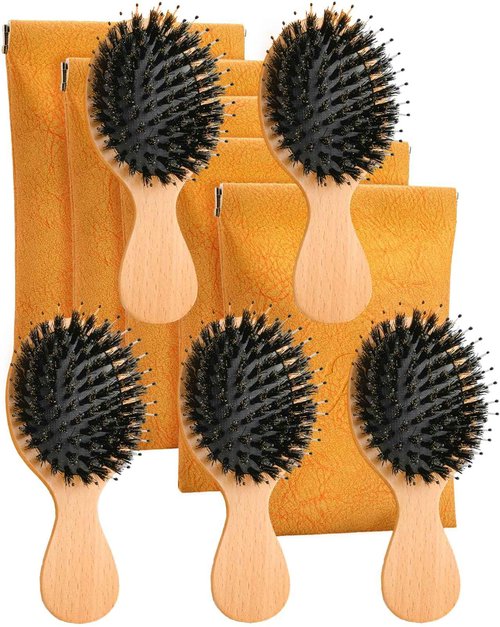 Travel Hair Brush, 5-Pack Mini Boar Bristle Hair Brush for Women - Small Portable Compact HairBrush for Girls Kids Women Best Gift, Travel Size for Purse, Vacation, Business Trips & Outings