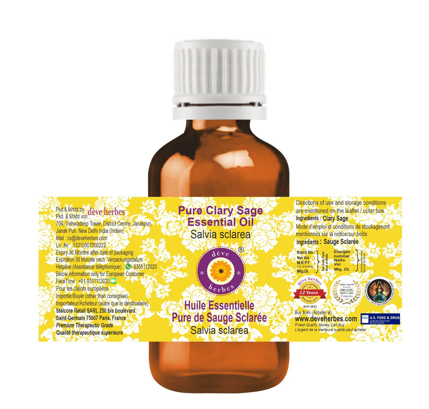 Deve Herbes Pure Clary Sage Essential Oil 10ml (0.33 oz)