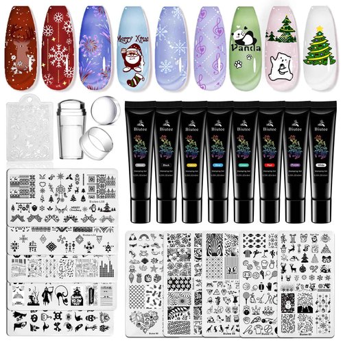 Biutee Nail Stamping Plates Set 10pcs Nail Art Stamp Plates 8pcs Stamping Gel Polish Stamper Scraper - Nail Stamper Kit Flower Leaves Animal Lace Christmas Design Nail Stamp Plate