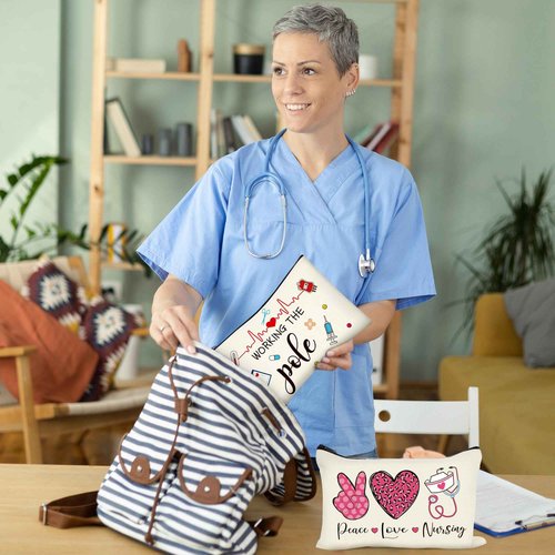 Nurses Week Accessories, 24 PCS Nurse Survival Kit Bag, Canvas Zipper Pouch Nurse Practitioner Accessories, Nurse Zipper Travel Makeup Bag for Women Girls Nurses Nurse Party