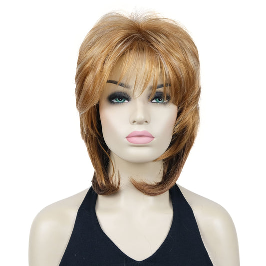 Lydell 16" Long Straight Wigs Soft Shaggy Layered Wigs Classic Cap Full Synthetic Hairpieces (AB005)