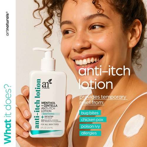 Artnaturals Anti-Itch Lotion – Fast Itch Relief with Menthol & Centella – Soothes Bug Bites, Poison Ivy, Chicken Pox & Allergies – Hydrating, Non-Greasy for All Skin Types