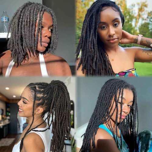 100% Real Human Hair 0.4cm Width 8-12 Inch Loc extensions Human Hair with Curly Ends 30 Strands per pack Full Handmade Dreadlock Extensions Can be dyed (Natural Black Color, 8 Inch-30 Strands)
