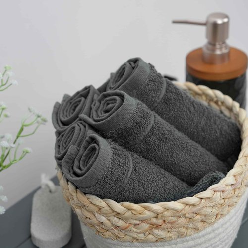 Tens Towels Pack of 24 Washcloths, 12 x 12 Inches, Lighter Weight, Quick to Dry, Super Soft & Absorbent, Gentle Face Towels, Hotel Quality, Perfect for Bathroom, Gym, Spa (Dark Grey, 24 Pack)