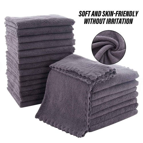 MOONQUEEN Ultra Soft Premium Washcloths Set - 12 x 12 inches - 72 Pack - Quick Drying - Highly Absorbent Coral Velvet Bathroom Wash Clothes (Grey)