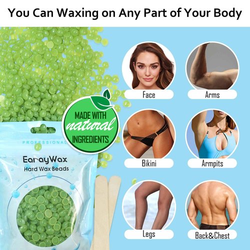 EarayWax Waxing Kit for Women Men, Wax Warmer Hair Removal at Home with Hard Wax Beads & Silicone Pot, Suitable for Sensitive Skin Brazilian Bikini, Facial, Underarms, Legs, Full body