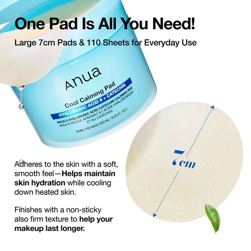 Anua 8 Hyaluronic Acid Catechin Calming Pad, Pore Care & Cooling Effect with Korean Toner pad, Quick & Easy Hydrating Daily Face Mask, Makeup Prep Routine, Korean Skin Care (185ml,110 Pads)