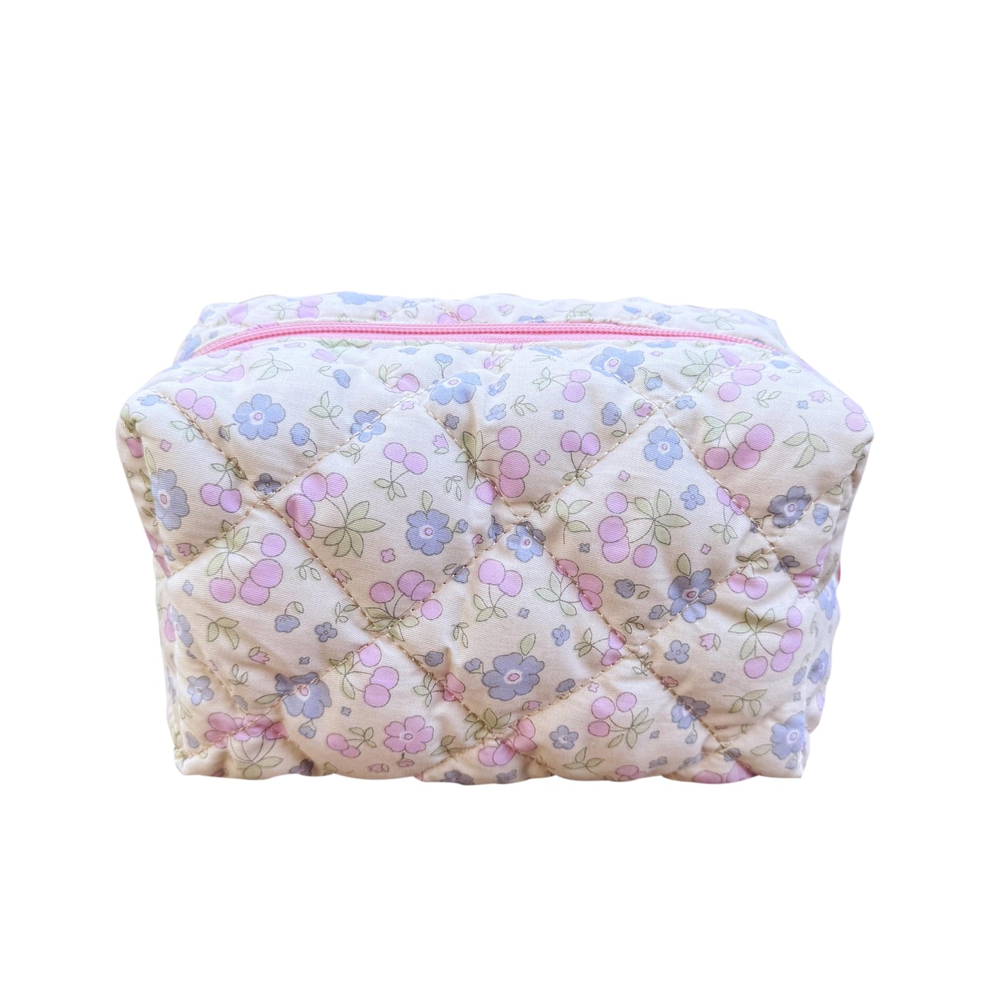 ZUNUONUO Cotton Quilted Makeup Bag Coquette Accessories Make up Bag Organizer Cute Floral Cosmetic Pouch Travel Makeup Bag for Women (Fruits)