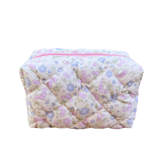 ZUNUONUO Cotton Quilted Makeup Bag Coquette Accessories Make up Bag Organizer Cute Floral Cosmetic Pouch Travel Makeup Bag for Women (Fruits)