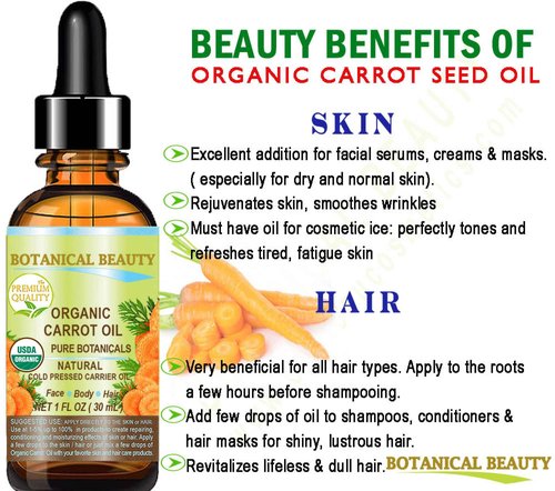 Botanical Beauty Organic CARROT SEED OIL 100% Pure VIRGIN UNREFINED Undiluted Cold Pressed Carrier Oil for Face, Skin, Body, Hair, Lip, Nails. Rich in Beta Carotene, Vitamin E (2 Fl Oz)