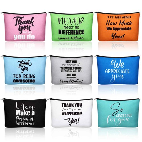 Kacctyen 9 Pcs Christmas Employee Appreciation Gifts Bulk Xmas Thank You Gift for Women Employee Makeup Bag Zipper Pouch Cosmetic Bag Travel Organizer for Thanksgiving Christmas Holiday