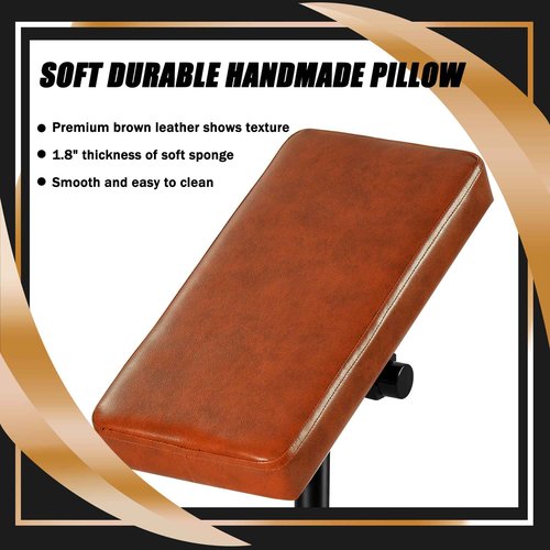 POARMEEY Tattoo Arm Rest Stand for Artists Tattoo Armrest with Brown Soft Pillow Reinforced Iron and Adjustable Height Angle