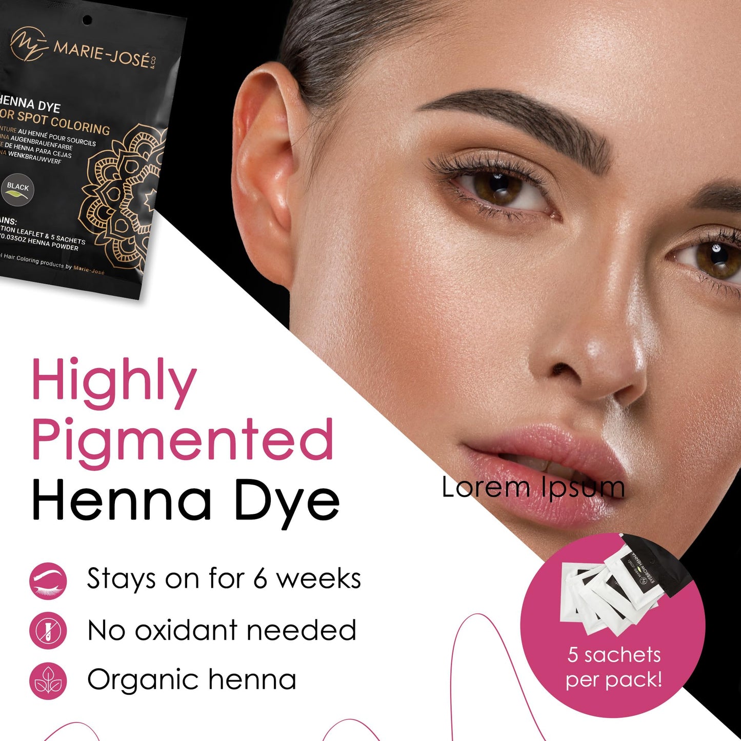 Marie-José & Co Henna Dye Set - Professional Grade Henna Tint for Spot Coloring - Good for 50 Applications (Black)