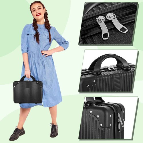 wutfuooo 14 Inch Hard Shell Makeup Case, Portable Mini Makeup Suitcase for Hand Luggage with Elastic Band, Pressure-proof Makeup Carrying Case, Lightweight Small Hard Shell Cosmetic Travel Case