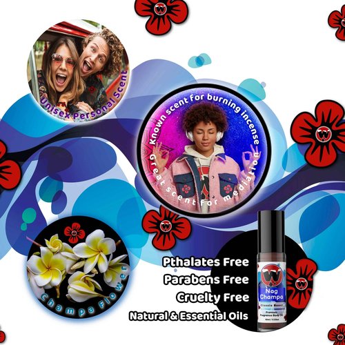 WagsMarket - Nag Champa Perfume Oil, from 0.33oz Roll On to 4oz Glass Bottle (1oz Roll-On)