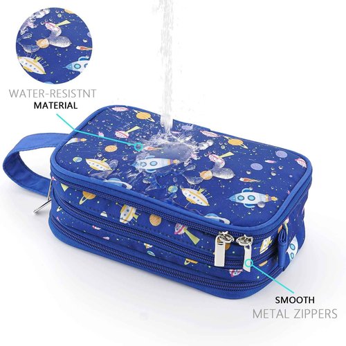 Vipdeal Kids Toiletry Bag for Boys, Travel Toiletry Bag for Little Young Boys Waterproof Hanging Wash Bag Toddler Traveling Toiletries, Space Blue