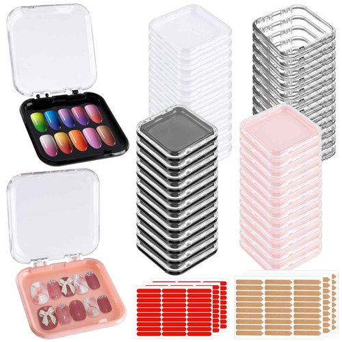 Aemygo 48 Sets Press On Nail Storage Box, Artificial Nail Display Case Acrylic Nail Boxes Press On Nail Packaging Box, Adhesive Double Sided Tape Nail Box for Nail Salon（4 Colors）