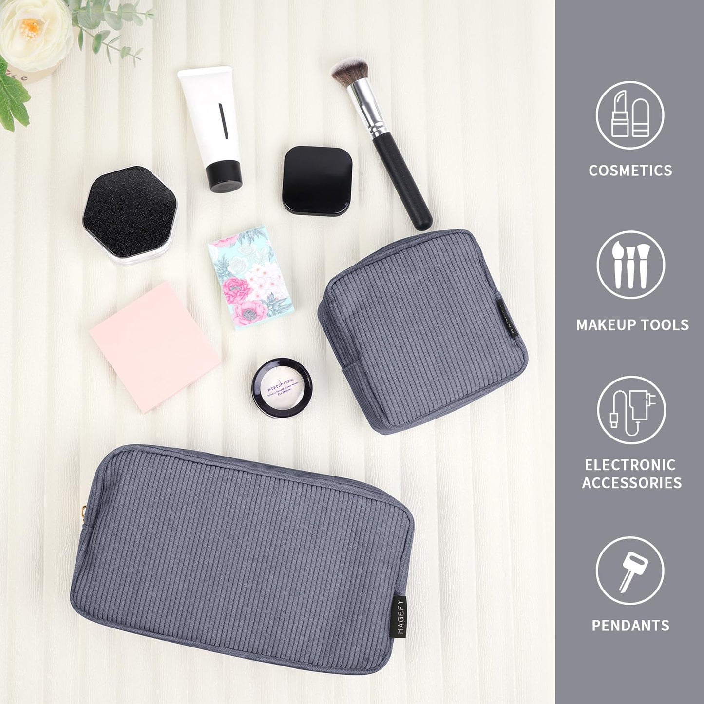 MAGEFY Small Makeup Bag Mini Make up Pouch Cute Cosmetic Bag for Women Travel Purse Essentials Bags with Slip-in Pockets (Black)