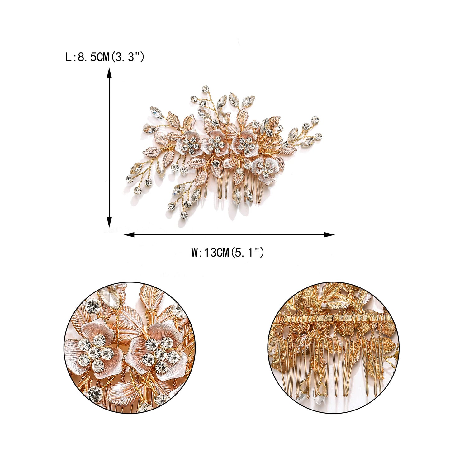 EVER FAITH Bride Wedding Hair Accessories Austrian Crystal Filigree Blooming Flower Cluster Leaf Bridal Hair Comb Headpiece for Women and Clear Gold-Tone