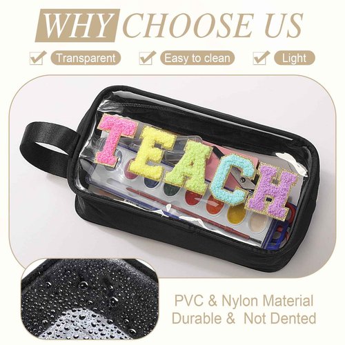 Kacctyen Teach Bag Pouch Teacher Gift Survival Kit Bag Clear Makeup Chenille Letter Cosmetics Nylon Toiletry Waterproof Makeup Travel Pouch Teacher Stuff for Women