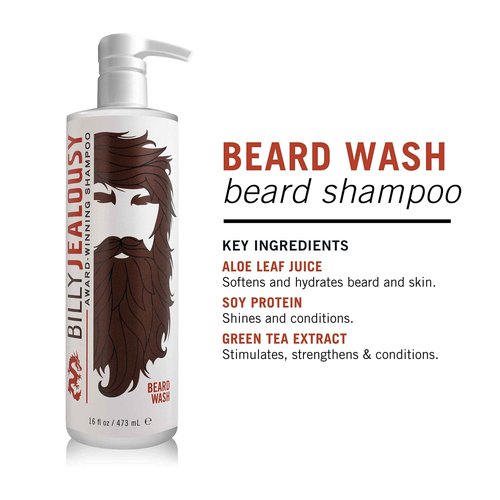 Billy Jealousy Beard Wash for Smooth, Manageable & Frizz-free Facial Hair, Beard Care Enriched with Hydrating Aloe & Strengthening & Conditioning Green Tea Extract, 16 Fl Oz