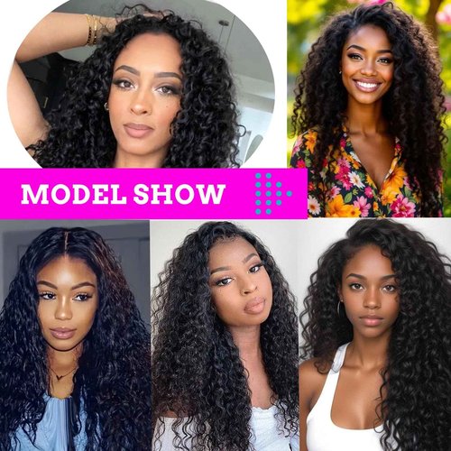 UENOKIPS Water Wave Hair Bundles 100% Pure Protein Silk Curly Bundles 14 16 18 Inch 6 Bundles 270g Soft Natural Look Human Hair Feel Wet and Wavy Hair Extensions Natural Black